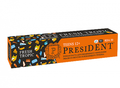 зубная паста детская PRESIDENT 12+ Fresh tropic (50 RDA) 70 г
